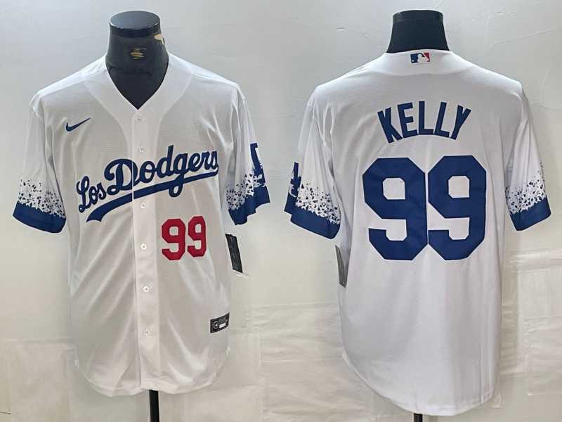 Mens Los Angeles Dodgers #99 Joe Kelly Number White 2021 City Connect Cool Base Stitched Jersey